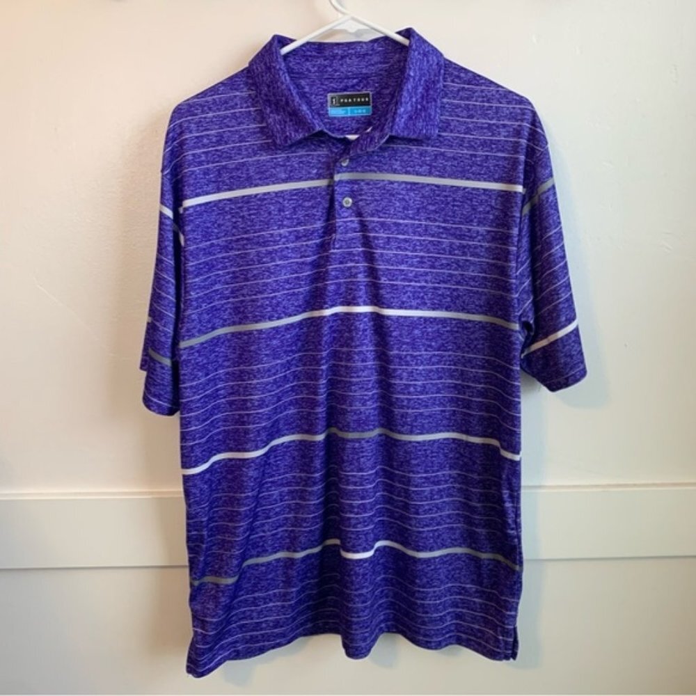 PGA Tour Purple Striped Golf Short Sleeve Shirt